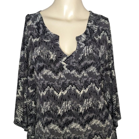 Kokoon Vintage black gray white zig zag print wing sleeve Shift dress size M - Picture 5 of 12